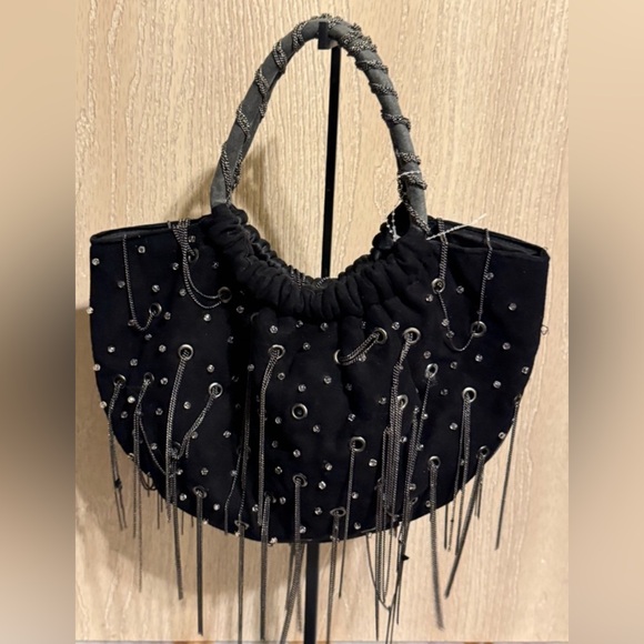 Timmy Woods Handbags - Timmy Woods Beverly Hills Vintage Suede and Gunmetal Grunge Chain Tassel Bag